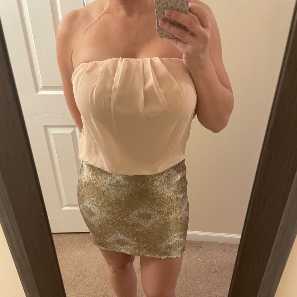 Charlotte Russe, sequin and blush mini dress, size medium.